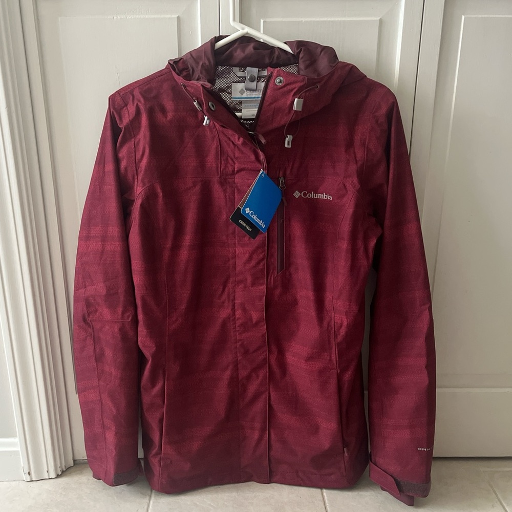 Burgundy Columbia waterproof jacket with hood